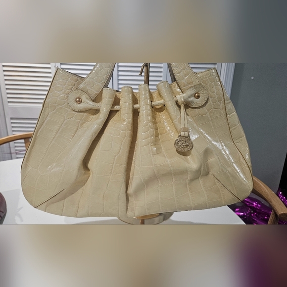 VINTAGE BRAHMIN Elizabeth Grotto Drawstring Shoulder Bag In Pastel Yellow - Picture 9 of 15